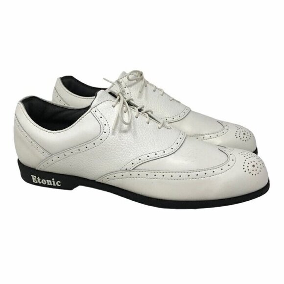 NEW Etonic Men's Stability Dri Tech XT Golf Shoes White Lace Up Leather 9 N - Picture 1 of 12